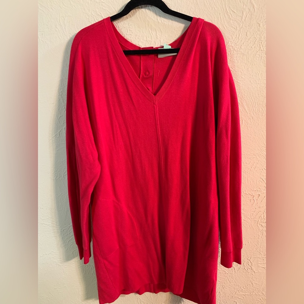 NWT Saturday Sunday Hot Pink C-Neck Mini Dress with Pockets Size Large